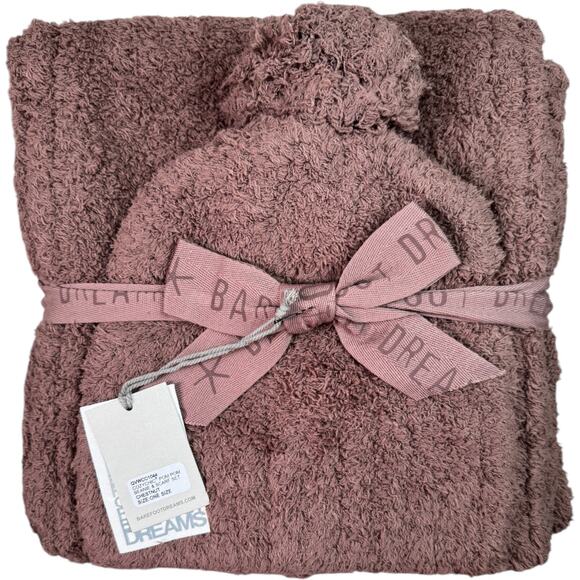Barefoot Dreams CozyChic Pom Pom Beanie & Scarf Set Chestnut One Size‎ NWT - Picture 2 of 10